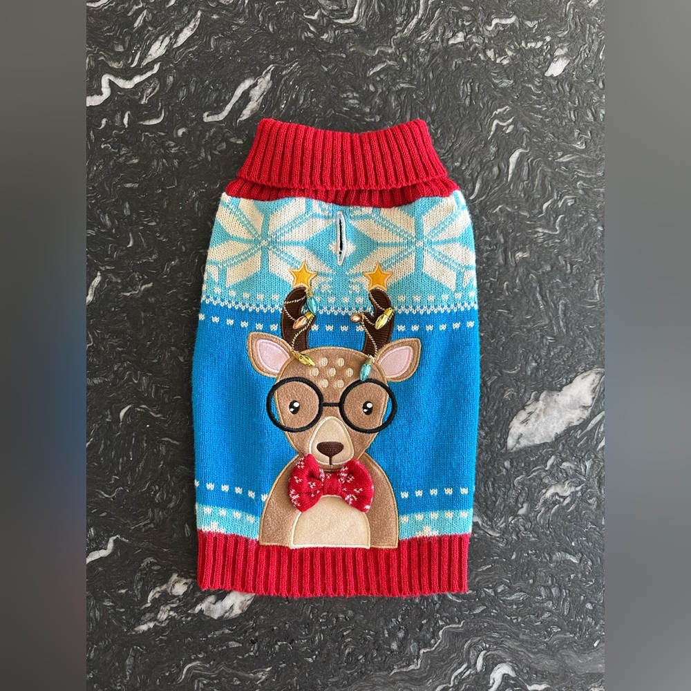 Red and Blue Reindeer Dog Sweater